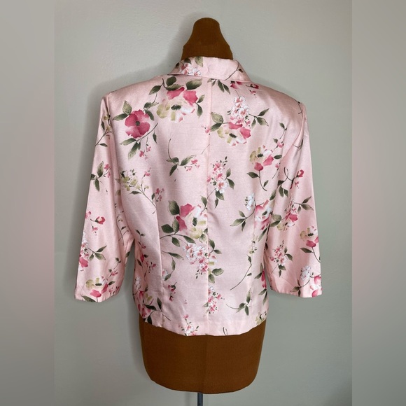 Sag Harbor Pink Pantsuit Elegant Sateen Floral Design Jacket Ankle Pants Size 12 - Picture 5 of 15